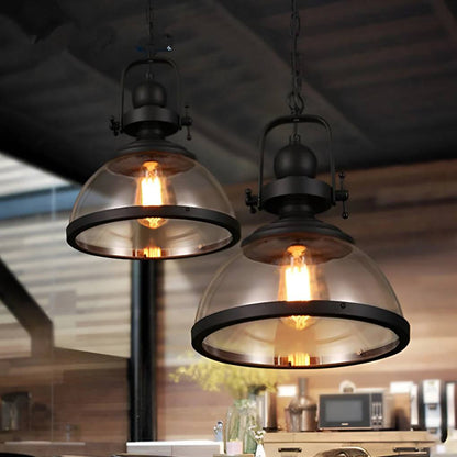 Bowl Shaped Glass Pendant Light, Industrial Retro Ceiling Lamp