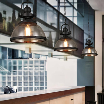 Bowl Shaped Glass Pendant Light, Industrial Retro Ceiling Lamp
