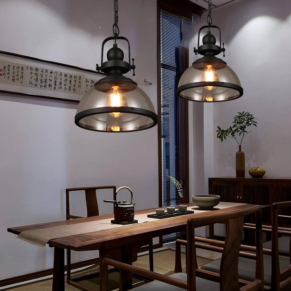 Bowl Shaped Glass Pendant Light, Industrial Retro Ceiling Lamp