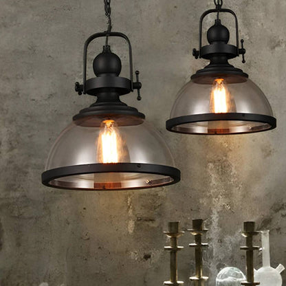 Bowl Shaped Glass Pendant Light, Industrial Retro Ceiling Lamp