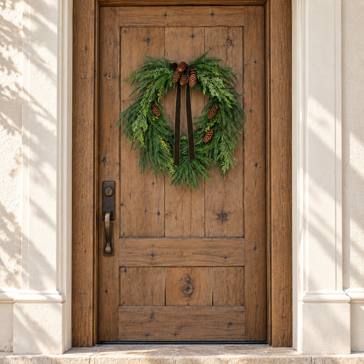 Heart Shaped Pine Wreath with Pinecone Accents and Hunter Green Ribbon