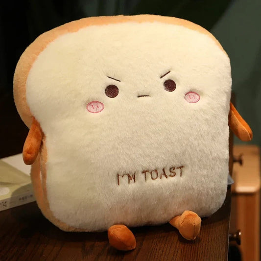 Plush Toast-Shaped Hand Warmer Pillow with Built-in Pocket and Cotton Filling