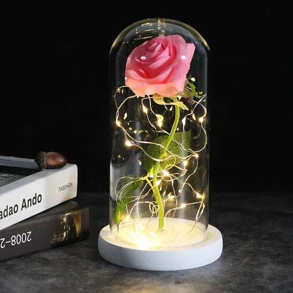 Preserved Real Rose with LED Dome Display and Battery Base