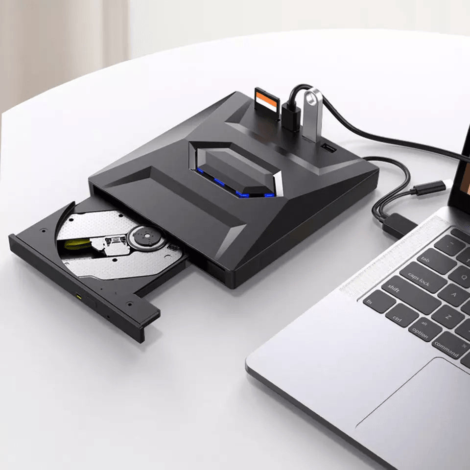 External CD and DVD Drive with SD Card and USB Hub for Laptop and PC