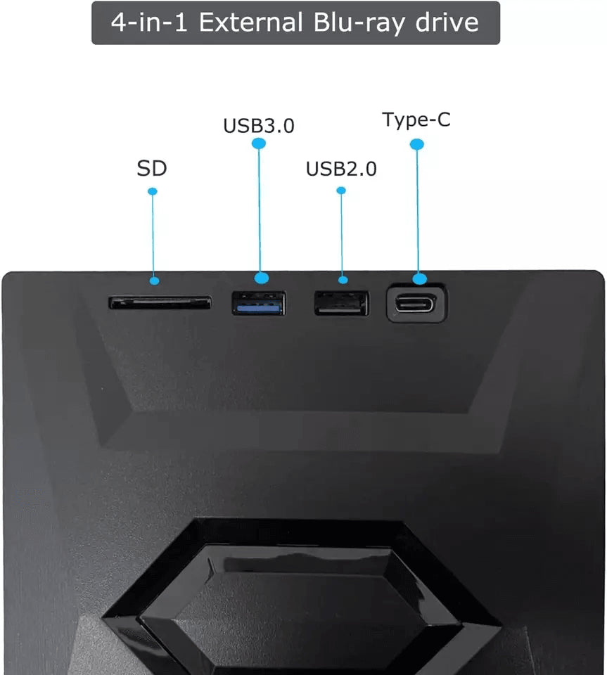 External CD and DVD Drive with SD Card and USB Hub for Laptop and PC