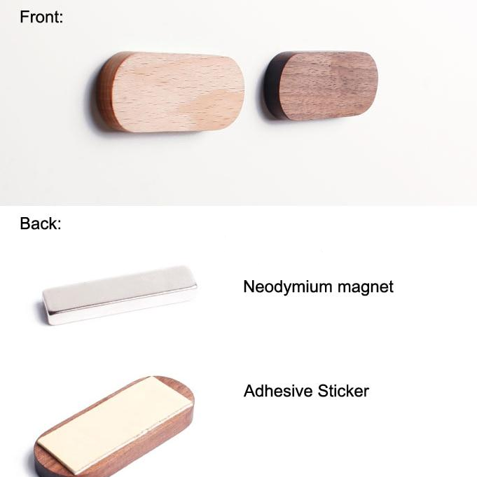 Wooden Oval Key Holder with Magnetic Backing and Adhesive Wall Mount