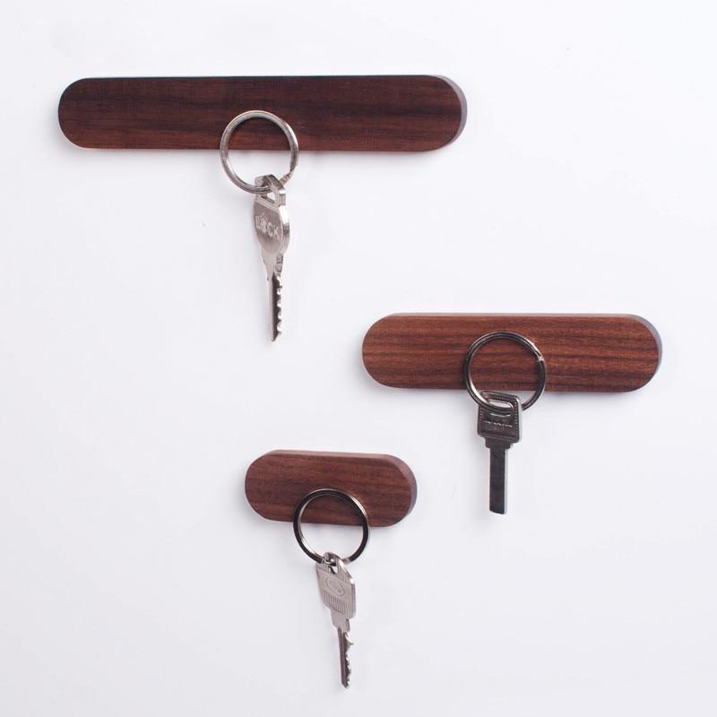Wooden Oval Key Holder with Magnetic Backing and Adhesive Wall Mount