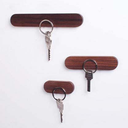Wooden Oval Key Holder with Magnetic Backing and Adhesive Wall Mount