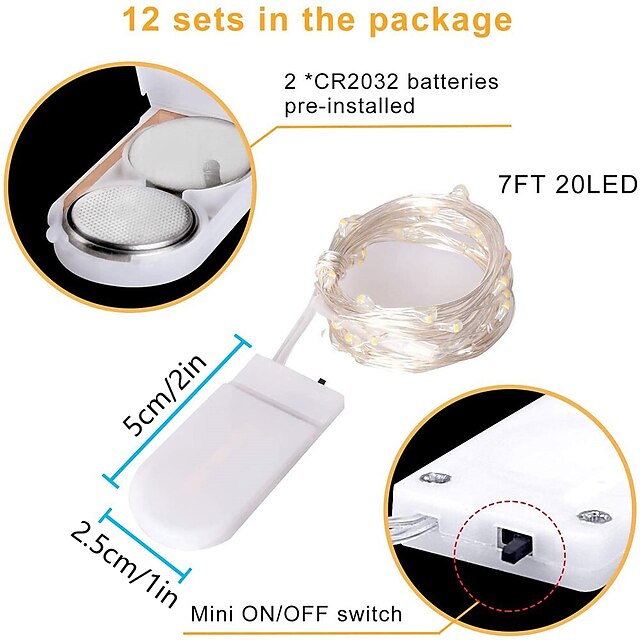 Firefly String Lights, 7Ft 20 LED Battery Operated with Flexible Silver Wire for Mason Jars and Wedding Decor