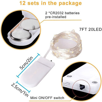 Firefly String Lights, 7Ft 20 LED Battery Operated with Flexible Silver Wire for Mason Jars and Wedding Decor