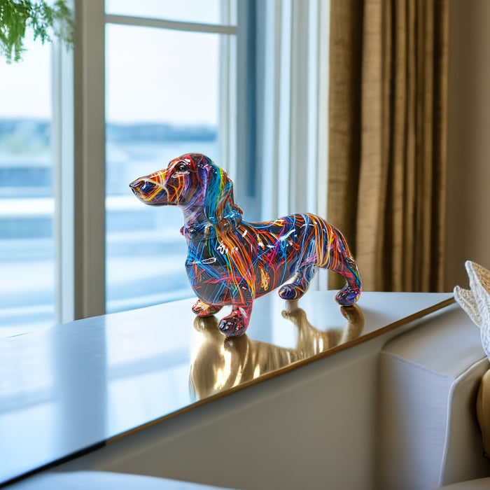 Colorful Dachshund Dachshund Figurine for Shelves, Tables and Home Display