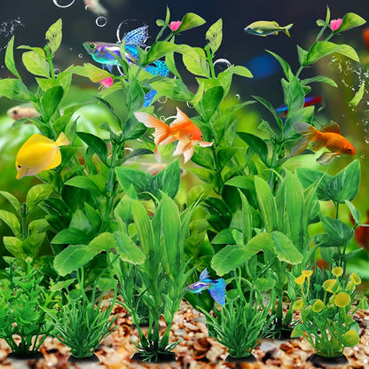 Aquarium Plant Décor Set with Weighted Bases for Fish Tanks, 10 Piece
