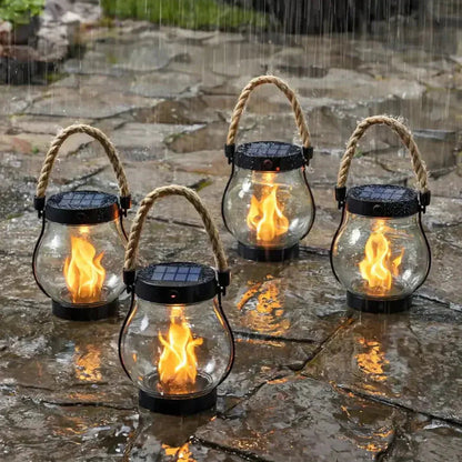 Solar Powered Outdoor Flame Effect Lantern with Flickering LED Light for Garden and Patio Decor