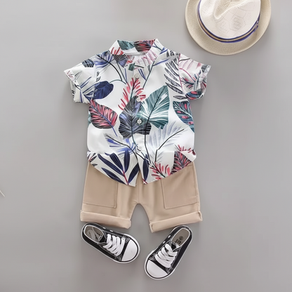 Baby Boy Summer Outfit Set with Pull On Top and Elastic Shorts, 2 Piece