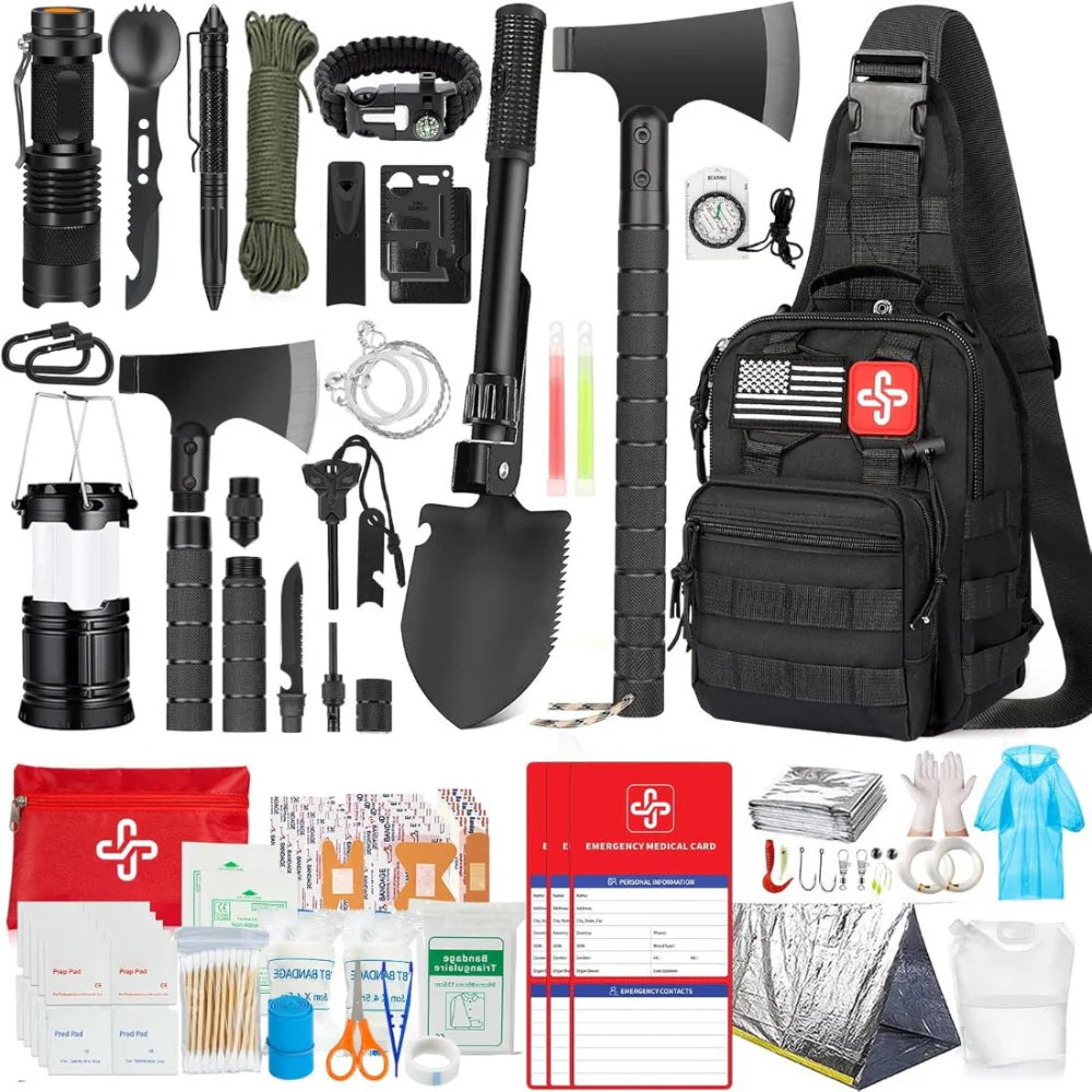 262 Piece Emergency Survival Gear Set with First Aid Kit and Camping Bag