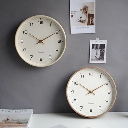 Scandinavian Round Wall Clock with Natural Wood Finish