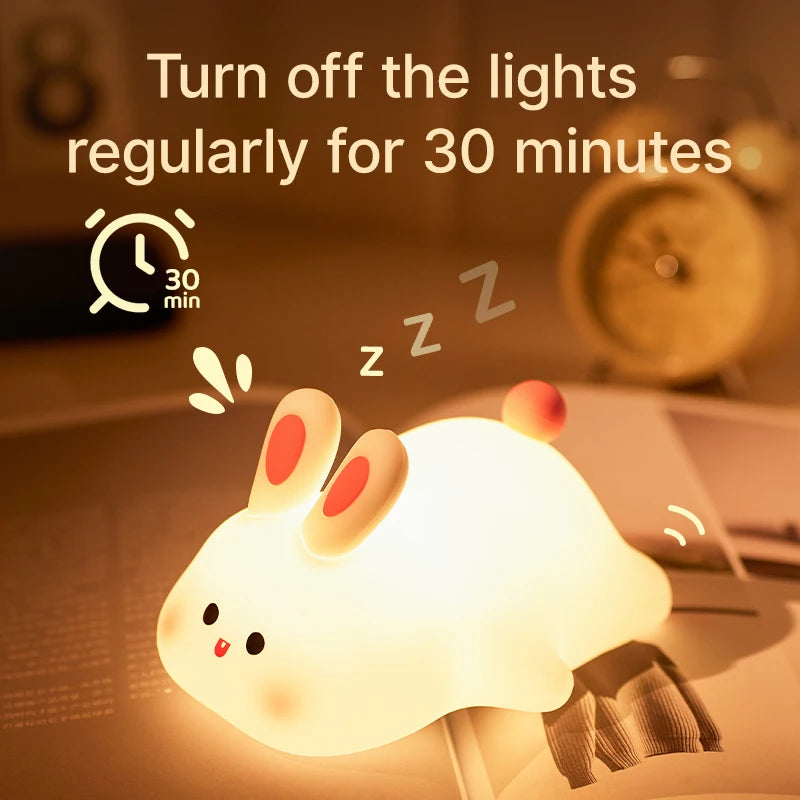 Silicone Rabbit Touch Lamp with USB Charging for Kids Bedside and Reading