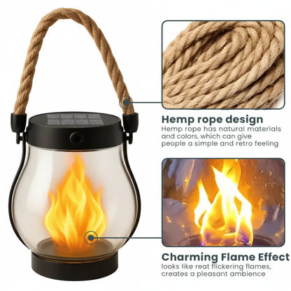 Solar Powered Outdoor Flame Effect Lantern with Flickering LED Light for Garden and Patio Decor