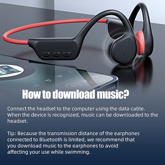 Bone Conduction Bluetooth Headphones with 32GB Memory and IPX8 Waterproof Rating for Swimming