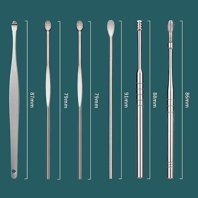 6-in-1 Stainless Steel Ear Wax Removal Kit with Reusable Picks and Keychain Storage Box