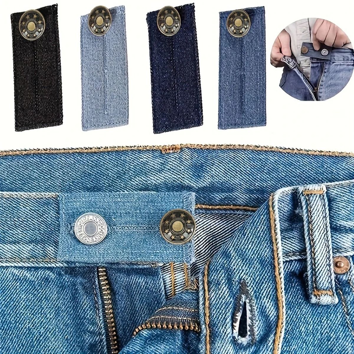 Pant Waistband Button Extenders with Elastic Band for Jeans and Trousers