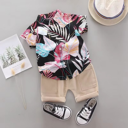 Baby Boy Summer Outfit Set with Pull On Top and Elastic Shorts, 2 Piece
