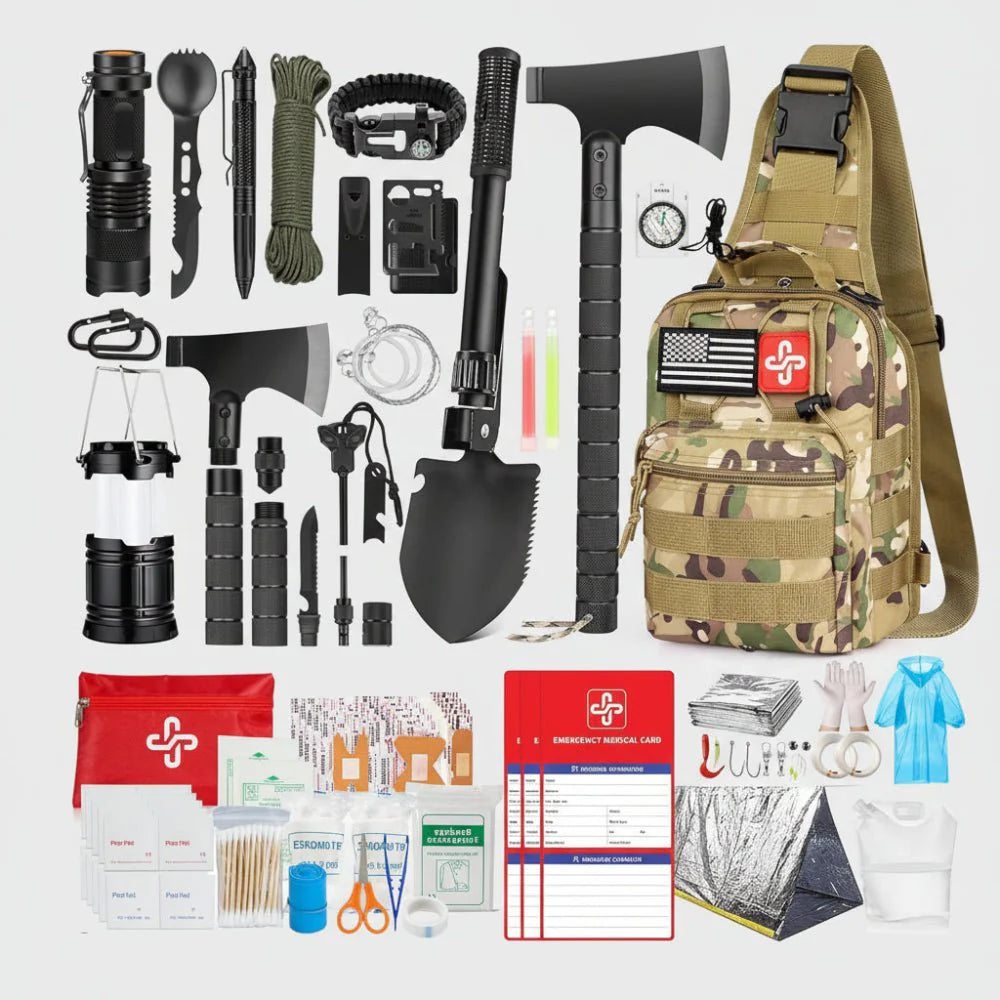 262 Piece Emergency Survival Gear Set with First Aid Kit and Camping Bag