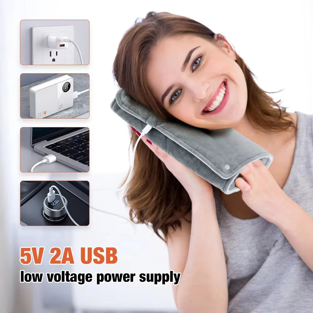 USB Microplush Heating Pad for Back and Neck with Machine Washable Cover for Daily Back and Neck Use