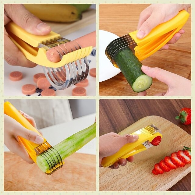 Stainless Steel Manual Fruit and Vegetable Slicer for Banana, Sausage and Salad Preparation