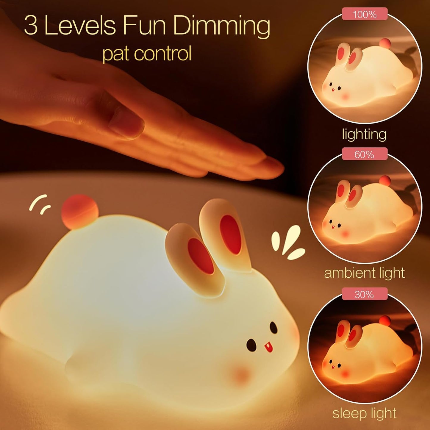 Silicone Rabbit Touch Lamp with USB Charging for Kids Bedside and Reading