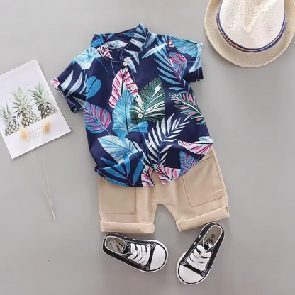 Baby Boy Summer Outfit Set with Pull On Top and Elastic Shorts, 2 Piece