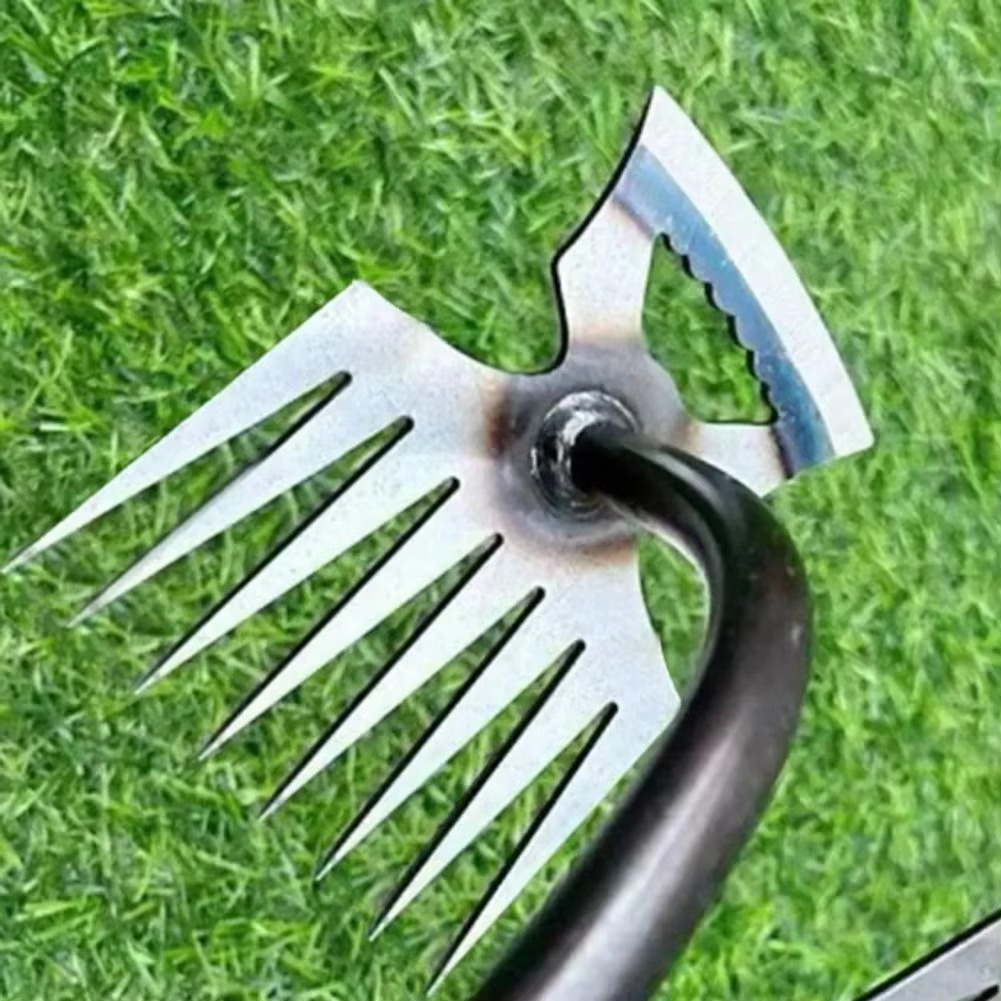 8 Tooth Manganese Steel Garden Hoe with Rubber Grip Handle for Weeding, Digging and Soil Lossening
