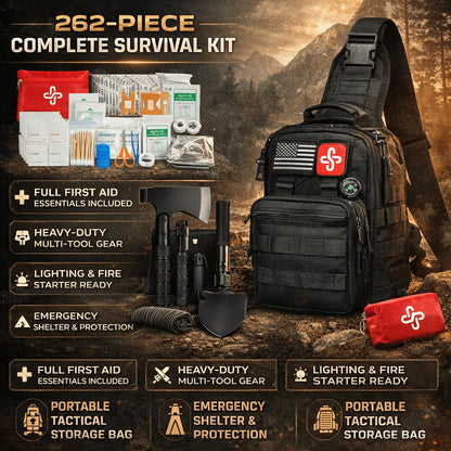 262 Piece Emergency Survival Gear Set with First Aid Kit and Camping Bag