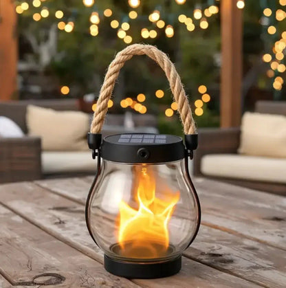 Solar Powered Outdoor Flame Effect Lantern with Flickering LED Light for Garden and Patio Decor