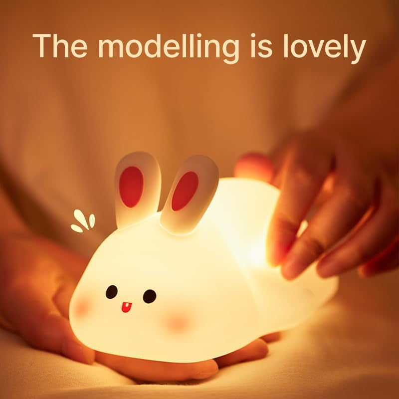 Silicone Rabbit Touch Lamp with USB Charging for Kids Bedside and Reading