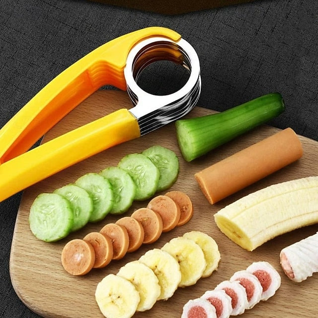 Stainless Steel Manual Fruit and Vegetable Slicer for Banana, Sausage and Salad Preparation