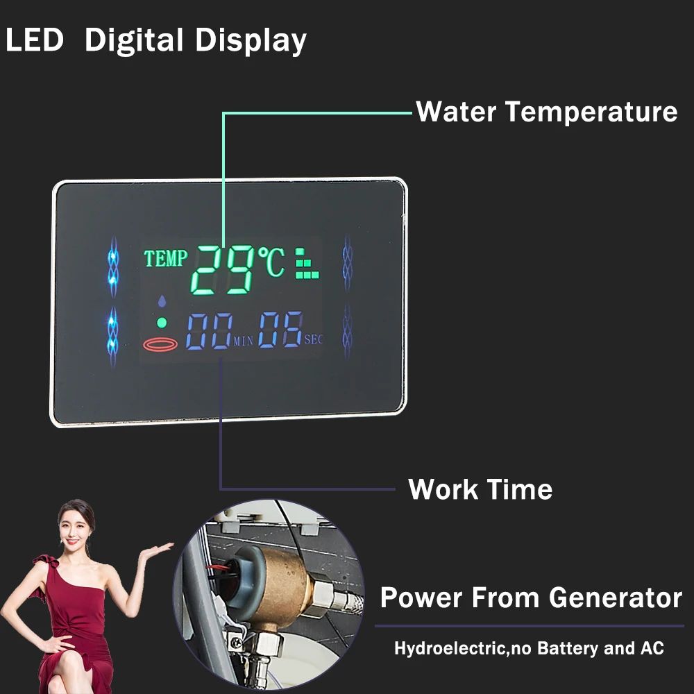 Shower Panel Tower with LCD Display, Rainfall Waterfall and Massage Jets, 6 Mode Settings