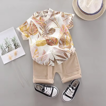 Baby Boy Summer Outfit Set with Pull On Top and Elastic Shorts, 2 Piece