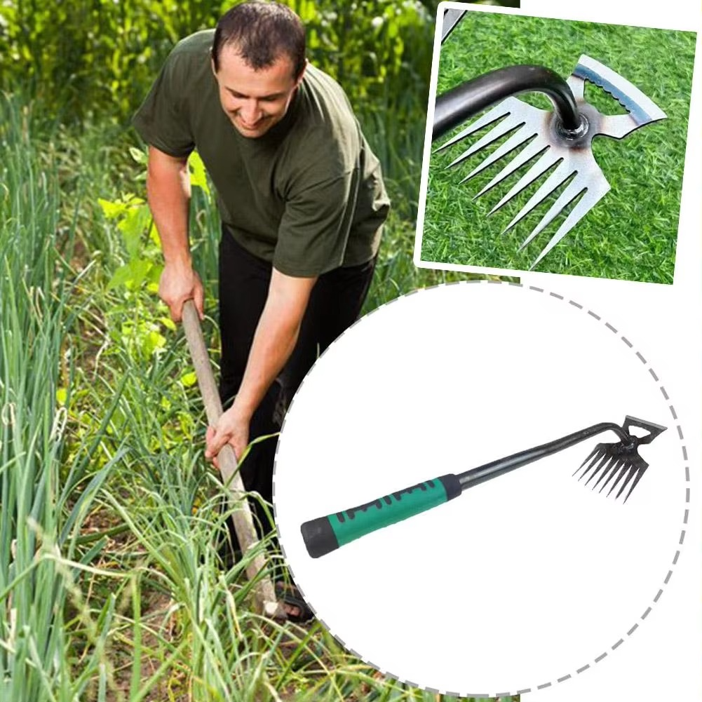 8 Tooth Manganese Steel Garden Hoe with Rubber Grip Handle for Weeding, Digging and Soil Lossening