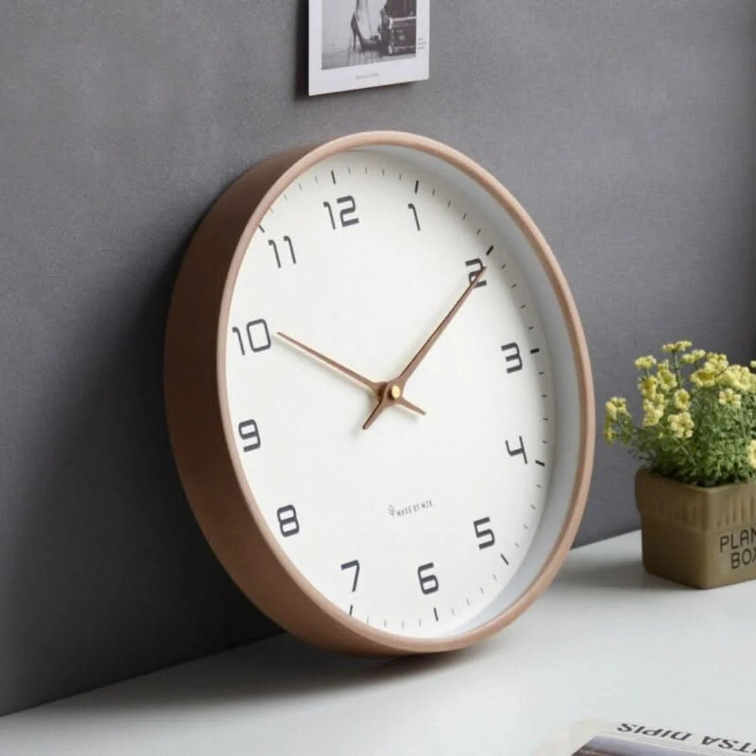 Scandinavian Round Wall Clock with Natural Wood Finish