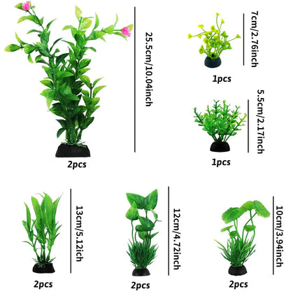 Aquarium Plant Décor Set with Weighted Bases for Fish Tanks, 10 Piece