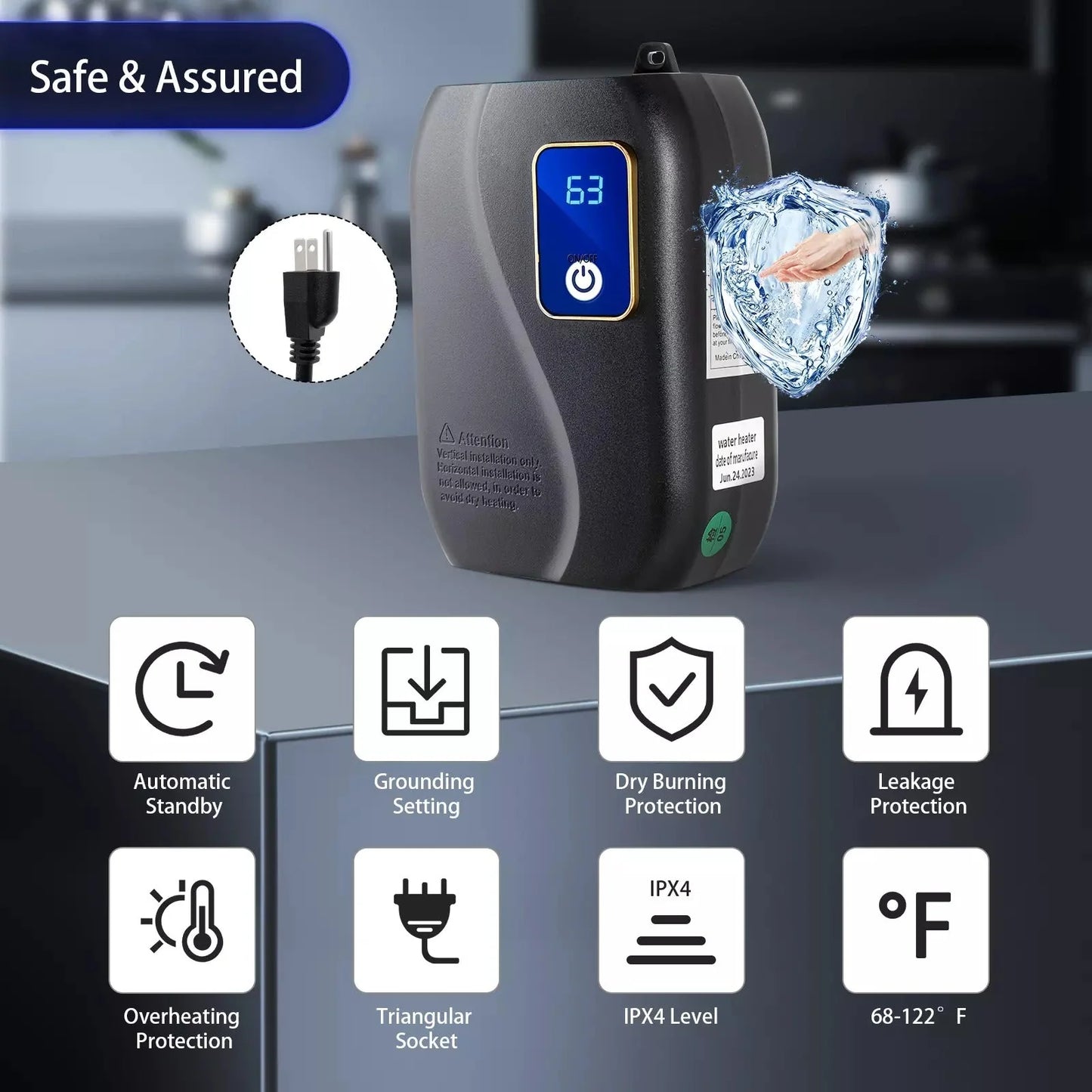 On-Demand Electric Water Heater with Continuous Flow Heating