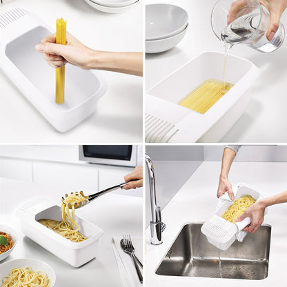 Microwave Pasta Cooker with Built-In Strainer for Vegetables and Spaghetti