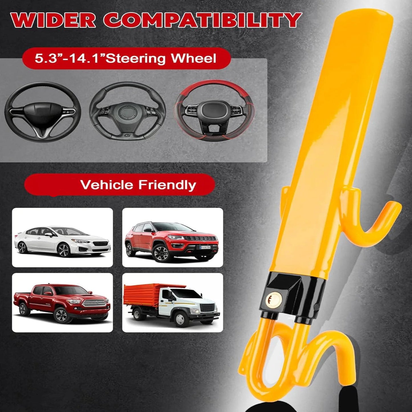 Heavy Duty Anti-Theft Steering Wheel Lock Bar for Car and Truck Security