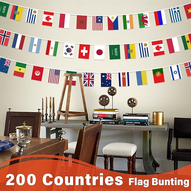 200 Nations International String Flag Banner for Global Sports Events and Classroom Decoration