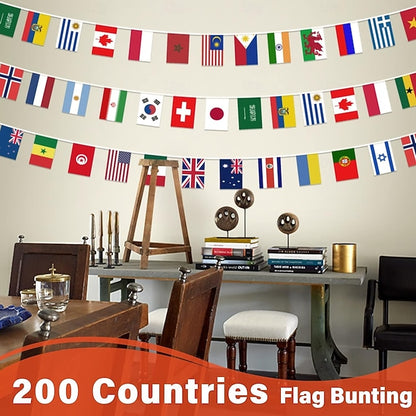 200 Nations International String Flag Banner for Global Sports Events and Classroom Decoration