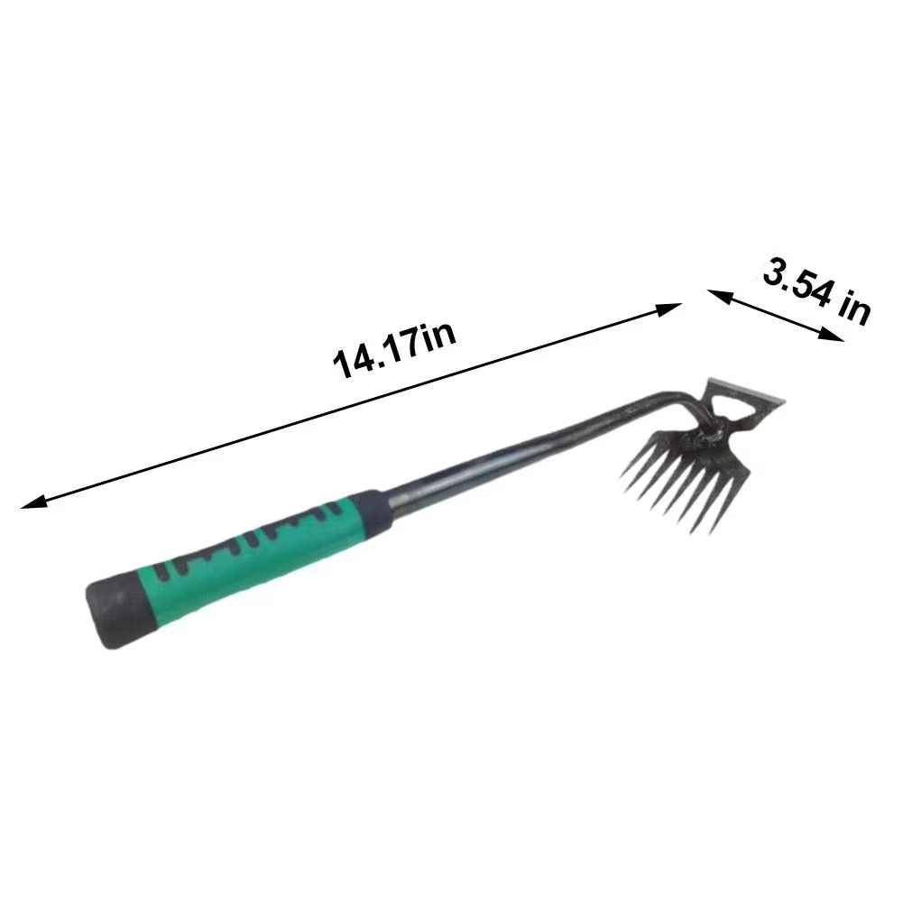 8 Tooth Manganese Steel Garden Hoe with Rubber Grip Handle for Weeding, Digging and Soil Lossening