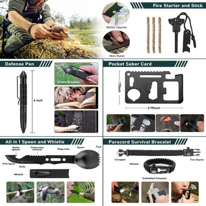 262 Piece Emergency Survival Gear Set with First Aid Kit and Camping Bag