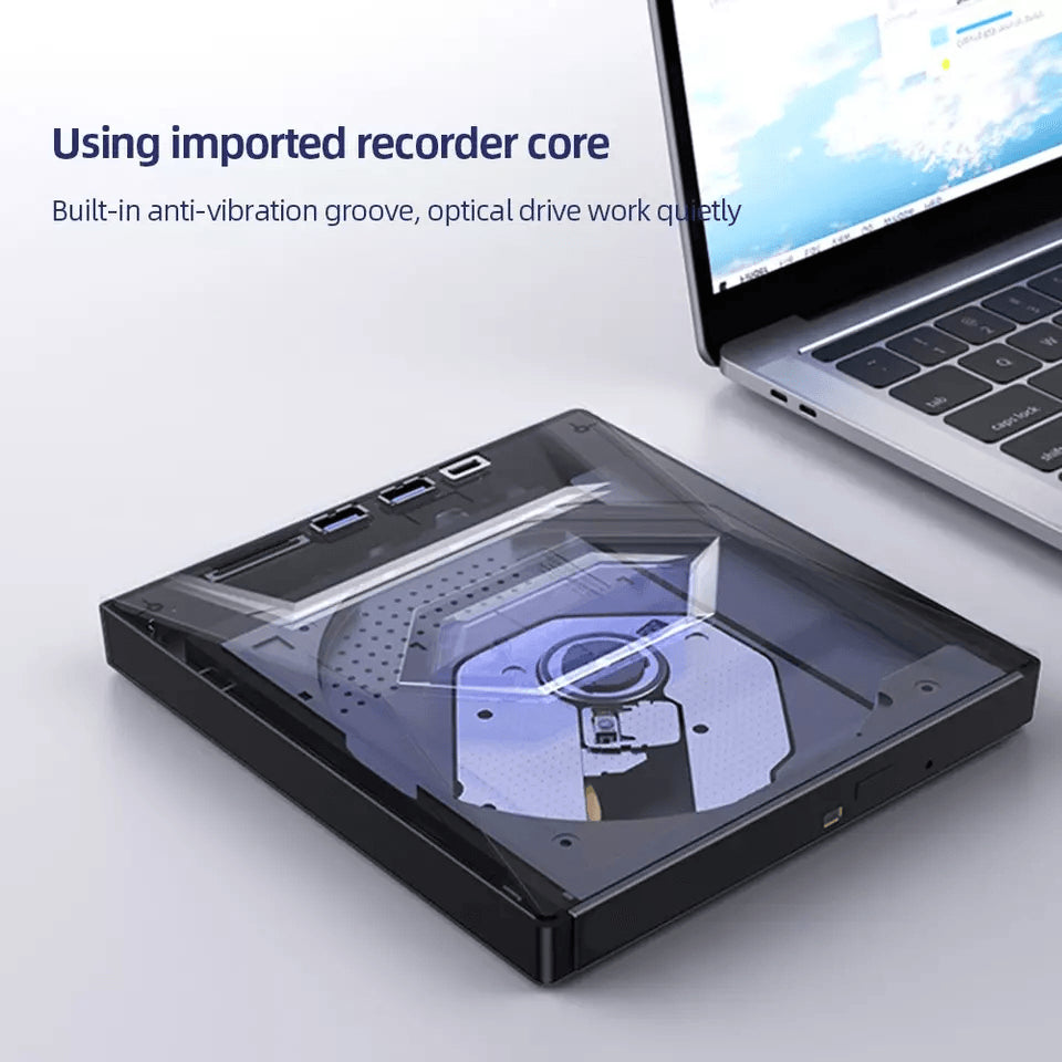 External CD and DVD Drive with SD Card and USB Hub for Laptop and PC