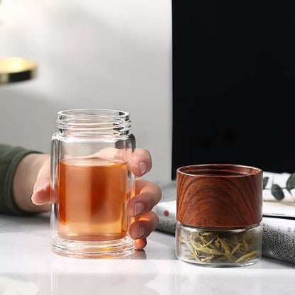 Double Wall Borosilicate Glass Travel Bottle with Built-in Strainer for Loose Leaf and Herbal Tea Brewing